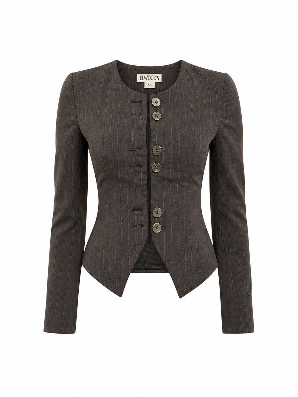 Vintage E.H. Woods Pinstripe Fitted Blazer Jacket Brown Women's 14
